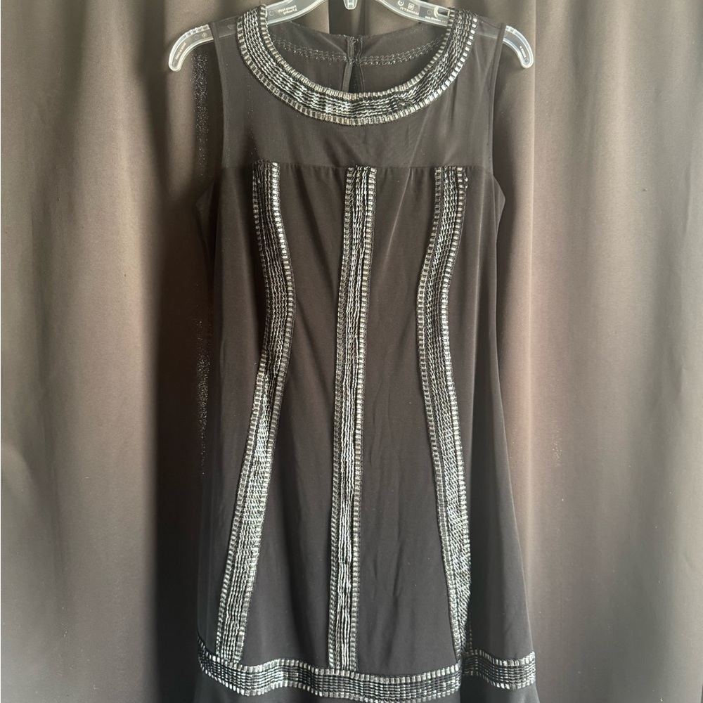 SL Fashions Black Mini Dress with Silver Accents